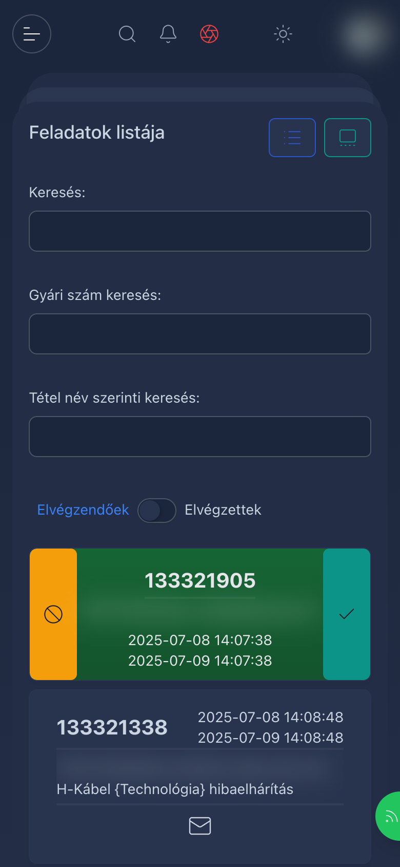 A jegy műveletei a csempe nézetben