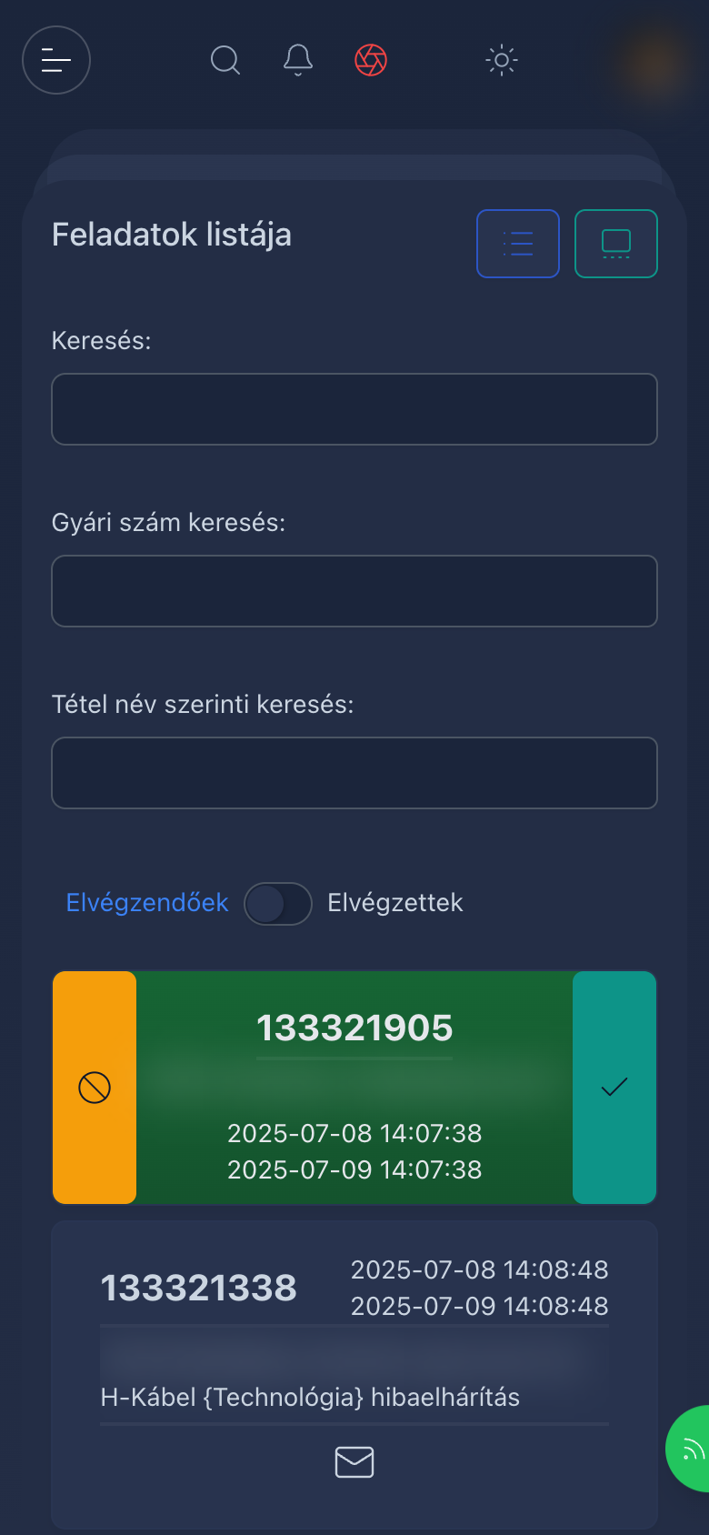 A jegy műveletei a csempe nézetben